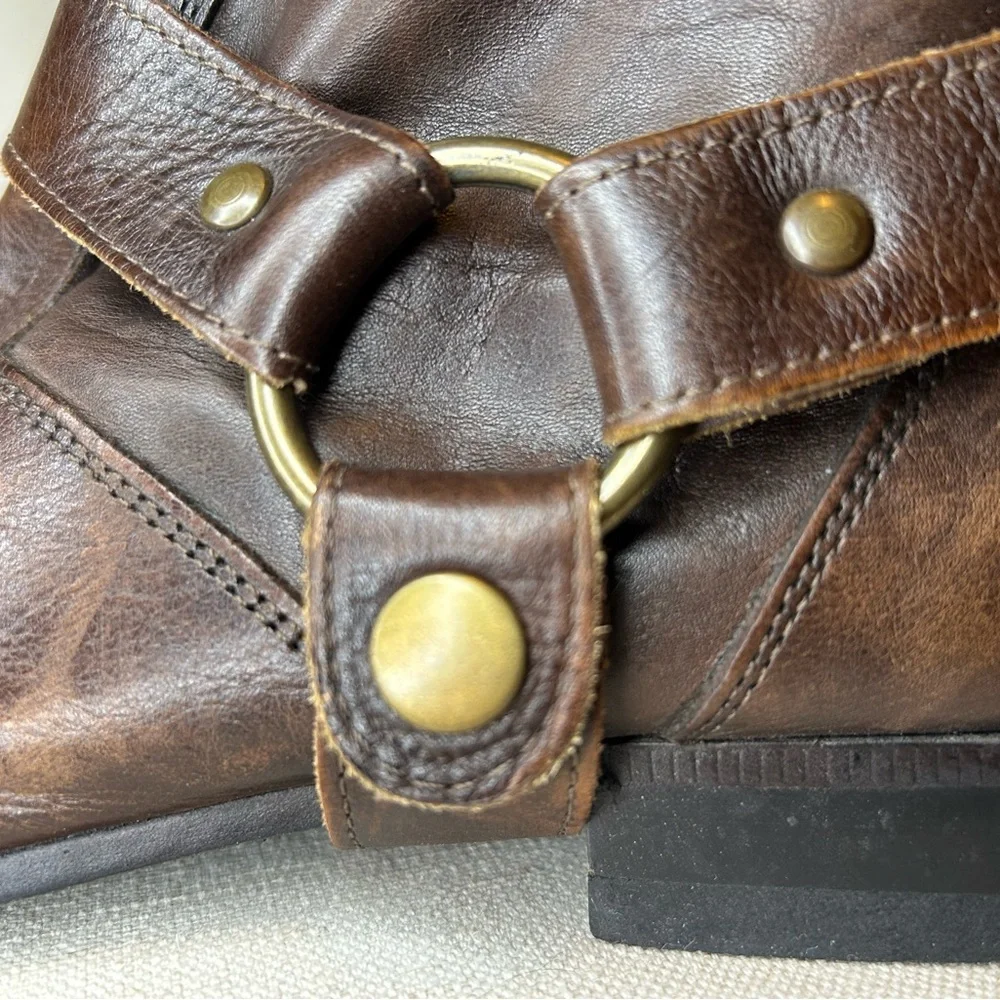 Impulse Men's Brown Leather Harness Boots Square Toe Biker Rocker Cowboy Sz 9